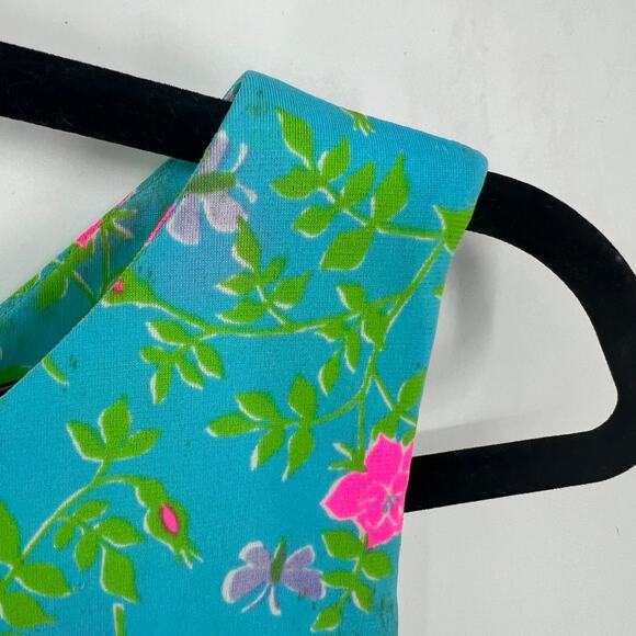 VTG Vanda Key West VIBRANT Blue Green Floral Pink One Shoulder Maxi Dress Size 6 - Picture 6 of 16